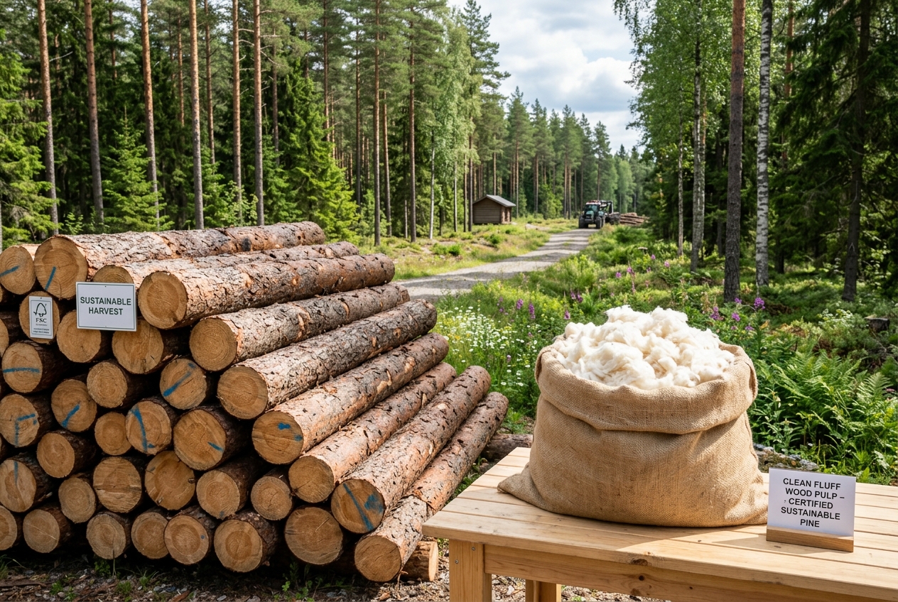 EUDR Deforestation compliant sustainable wood pulp logs